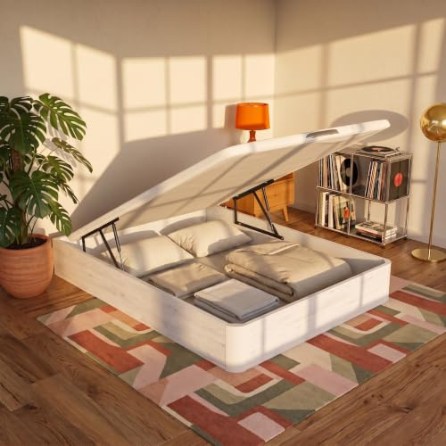What The Sleep | Canapé Abatible de Madera Gran Capacidad | 135x190 | Montaje y Retirada Usado Incluido | Glaciar | 32 cm | Apto Todos Colchones | Esquinas Delanteras Redondeadas | Storage Bed