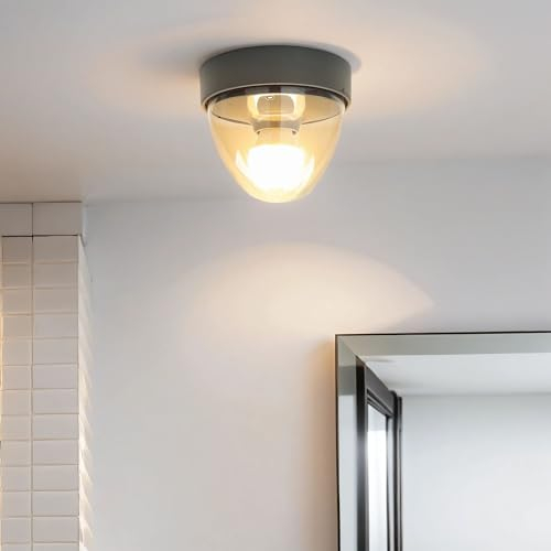 Licht-Erlebnisse Deckenlampe Kunststoff in Grau IP44 Badezimmer Flur Wohnzimmer Ø18 cm rund E27 klein Deckenleuchte Modern NOOK
