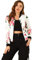 Allegra K Veste Bomber Femme Col Montant Zippé Imprimé Floral Costume d'Halloween Blanc fleur rose S