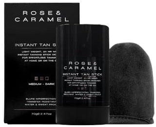 Rose & Caramel Skinstant Instant Bronze Tanning Stick, Was Off Tan Water Proof Splash Proof Sweat Proof, Colour Adapting Formula, Instant Bronze Colour