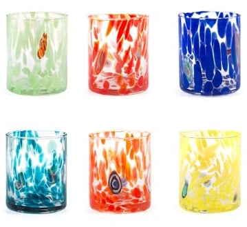 H&H 3894800, Veneziano Set 6 Bicchieri, 36cl, Colori Assortiti, Hand Made in Italy