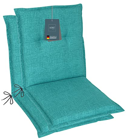 LILENO HOME Gartenstuhl Auflagen als [2er Set - Niedriglehner] in Aqua - Bequeme Liegen als Sitzauflagen für Gartenmöbel - Stuhlkissen für Gartenstühle und Klappstühle