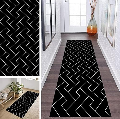 ZDYHMrj Teppich Läufer Flur rutschfest Schwarz Korridor Teppichläufer Waschbar Modern Küche Schlafzimmer Wohnzimmer Läufer Teppich Breite 40cm/ 50cm/ 60cm/ 70cm/ 80cm/ 90cm/ 100cm (Size : 60x100cm)