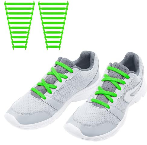 RJ-Sport (20 Schnürrlie's Elastische Silikon Schnürsenkel flach für Kinder und Erwachsene - perfekter schleifenloser Schnürbänder Ersatz(Grün)