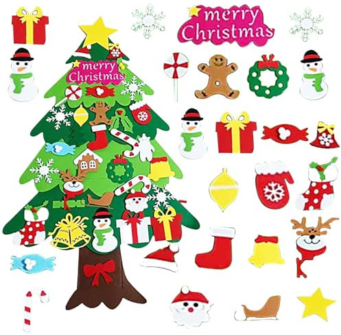 Viilich Albero Natale Feltro per Bambini, Albero di Natale in Feltro per Bambini con 32 Ornamenti Staccabili,Decorazioni Natale per Pareti di Porte,per Regali Di Natale Party Decorazioni