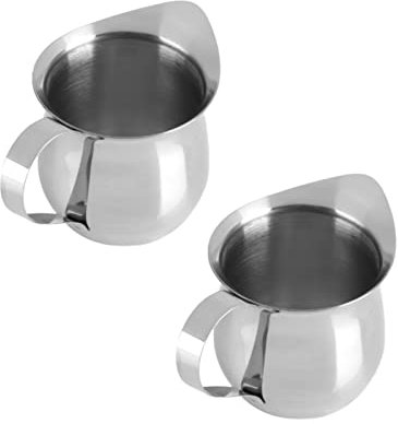 2Pcs Mini Creamer Jug, Art Creamer Cup Milk Frothing Pitcher Stainless Steel Milk Frothing Small Bellshaped Creamer Mini Coffee Jug 90/240ml(L)