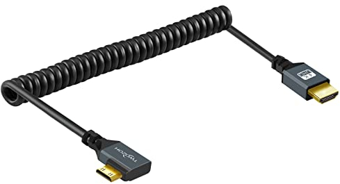 Twozoh Câble Mini HDMI vers HDMI Spiralé Coudé à Gauche, Câble Mini HDMI vers HDMI Spiralé 3D/4K 1080p étiré jusqu'à 1,5M
