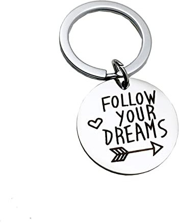 Car Keychains for Women, Customizable Keychain Silver Round Follow Your Dreams Stainless Steel Gifts Jewelry Personalized