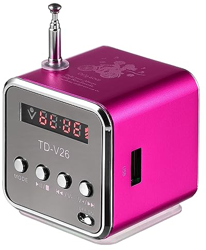 ULTECHNOVO Mini Radio Mit Batterie Td-V26 Mini Drahtloser Musikplayer Stereolautsprecher Mp3 Mp4 Musikplayer für Computer Handy Unterstützung für Micro/U-Disk, Rosig Radiowecker Rosa