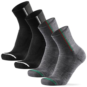 DANISH ENDURANCE Merino Fahrradsocken, Radsocken, Gepolstert, Atmungsaktiv, für Herren & Damen, 2 Paar, Mehrfarbig (1x Schwarz, 1x Grau), 43-47