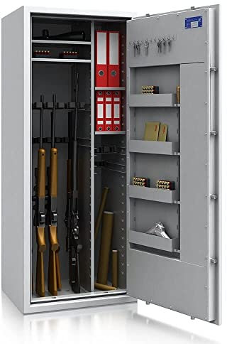 SafeHero Waffenschrank Klasse 1 EN 1143-1 Secureo Eagle 16 XL Kombi | Waffenschrank 1 für 16 Langwaffen | Langwaffenschrank Elektronikschloss & Schlüssel | Waffenschrank Langwaffen, Kurzwaffen & Muni.