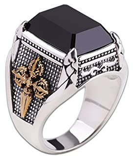 Myshiwu 925 Sterling Silber Onyx Siegelring Vintage Thai Silber zweifarbig Bikerschmuck für Männer Geschenk (Größe 62)