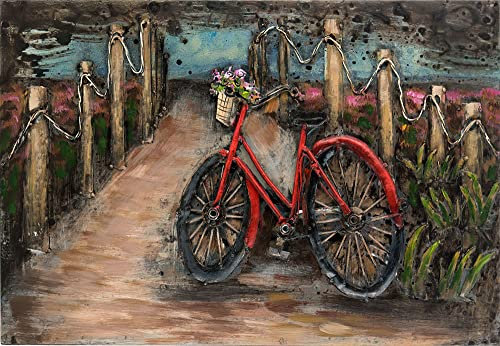 Vintage Line Handgefertigtes Metallbild 3D-Optik Bycicle Red ca. 60x40 cm