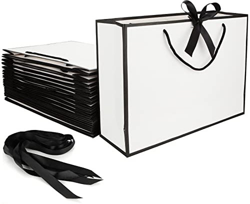 SENENQU 24 Pack Paper Gift Bags with Handles, 40 x 12 x 28cm White Large Paper Party Bags, Reusable Kraft Carrier Bags for Shopping Birthday Party Wedding Present Packaging