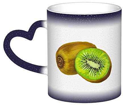 BVMPRS Kiwi Tasse mit herzförmigem Griff, Keramik, wärmeempfindlich, Farbwechsel, perfekt für Tee, Kaffee und mehr