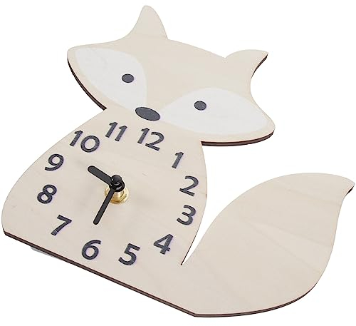 HOMSFOU Fuchs-Wanduhren Holztier Stumme Uhr Geräuschlose Wanduhr Kinderzimmer Wohnzimmer Dekoration Ohne Batterie