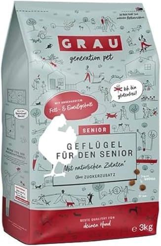 GRAU – das Original – Trockenfutter für Hunde - Senior - Geflügel, 1er Pack (1 x 3 kg), glutenfrei, für Sensible ältere Hunde