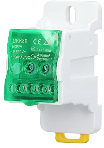 Morsettiera Distribuzione 80A, UKK-80A 690V Scatola di Distribuzione Morsettiera su Guida DIN Scatola di Giunzione di Alimentazione Universale, Dispositivo di Protezione del Microcomputer (Verde)