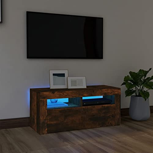 SECOLI TV Schrank led 90cm TV Lowboard mit LED TV Board LED Lowboard TV Schrank Fernsehschrank fernsehtisch tv Cabinet tv Bank TV möbel-Räuchereiche-90x35x40 cm