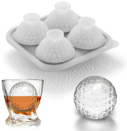 ACOOKEE Novelty Golf Gifts Ball Ice Maker Mold, 2.2 Large Sphere Round Ice Cube Mold for Cocktails, Whiskey, Bourbon Chilling, 4 Hole Fun Shapes Big Silicone Circle Ice Cube Trays