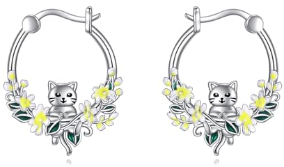 Katze Ohrringe Sterling Silber Niedliche Katzen Creolen Ohrringe kleine Mode Ohrringe Creolen Schmuck Geschenke für Damen Mädchen