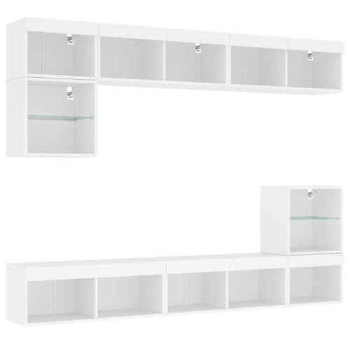 vidaXL Wohnwand 8-TLG., Schrankwand mit viel Stauraum, Anbauwand mit LED-Beleuchtung, Wandmontage Fernsehschrank Wohnzimmer Set Schrank, Weiß Holzwerkstoff