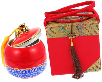 Cabilock 1 Juego de té lata de té lata de té chino tarro de té de cerámica cerámico bote de té de cerámica tarro de especias de cocina Estilo chino tetera caja de regalo paño