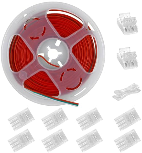 GTIWUNG LED Verlängerungskabel 3 Polig 6M/19.68ft, LED Band Verbindungskabel LED Strip Extension Kabel, inkl Lückenlose Stecker, 3-Poliger Stecker für 10 mm 5050 WS2812 WS2811 LED Streifen Licht