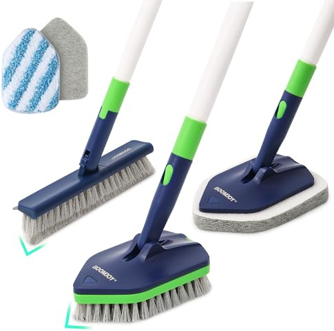 BOOMJOY 4 in 1 Shower Cleaning Brush, 58 Extendable Tub and Tile Scrubber Set, Grout Brush with Long Handle, Shower Tile Floor Scrubber for Cleaning Baseboard Bathroom Toilet Kitchen