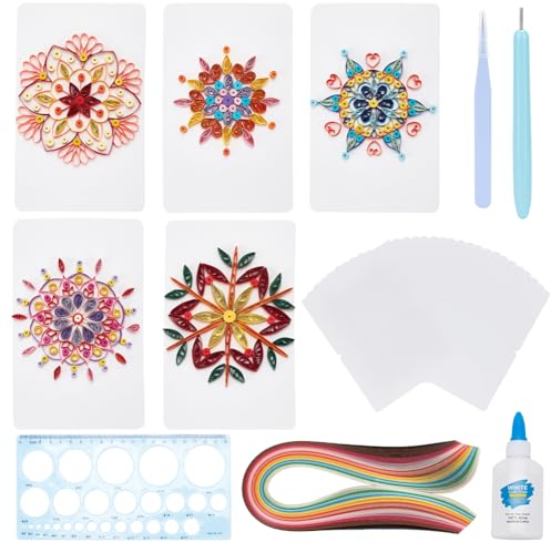 WEBEEDY 20 Sets Papier-Quilling-Sets Für Anfänger DIY-Quilling-Kartenherstellungs-Kits Mit 36 Farbstreifen, 20 Karten, Papierquilling-Werkzeuge Und Zubehör, Zuhause Zimmer Wanddekoration