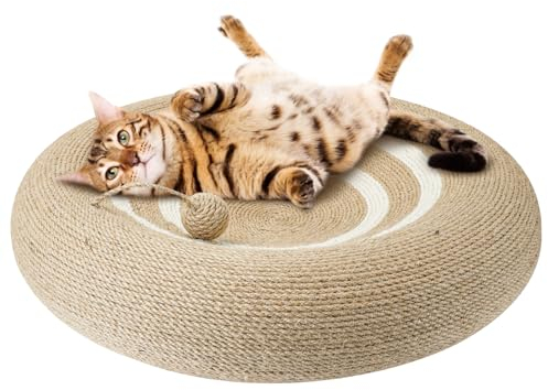 LaifuTu 3 In 1 Katzenbrett, Spielzeug mit Bällen, Kratzbrett Naturbelassener Sisal, Katzen Kratzpappe Runde Multifunktion, Kratzbretter Katze, Katzen Zubehör Gute Angewohnheiten Entwickeln(50x50x13CM)
