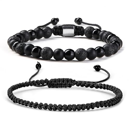 Krfy Armband Herren Set Armband Handgemachte Naturstein Armband Tigerauge Männer Armbänder Lavastein Armband Verstellbare Armbänder für Herren 6 mm 8 mm