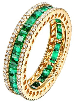 Daesar Eheringe 585 Gold Damen, Ring Personalisiert Bandring mit 3.5ct Smaragd Verlobungsringe Hocheit Ringe Frauen Nickelfrei Große 53 (16.9)