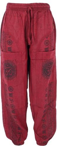 GURU SHOP Yogahose, Unisex-Baumwoll-Goa-Hose mit Druck - Rot, Herren, Baumwolle, Size:L