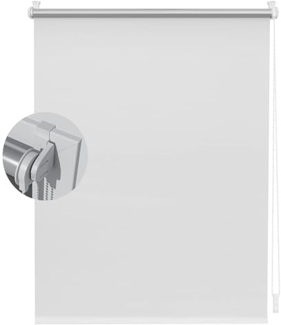 Fensterrollo Innen Ohne Bohren Klemmfix 80 x 80 cm Hitzeschutz Und Sichtschutz, Fenster Verdunklungsstoff Jalousie Faltrollo Flexibler Seitenzug Easyfix Rollo für Fenster & Tür, Weiß