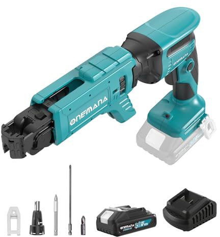 ONEMANA 20V MAX Brushless Cordless Drywall Screw Gun Kit,Batteries & Charger 4200RPM Auto-Feed Screwgun with Depth Adjustment Includes Collated Attachment, Tool Bag & LED Light