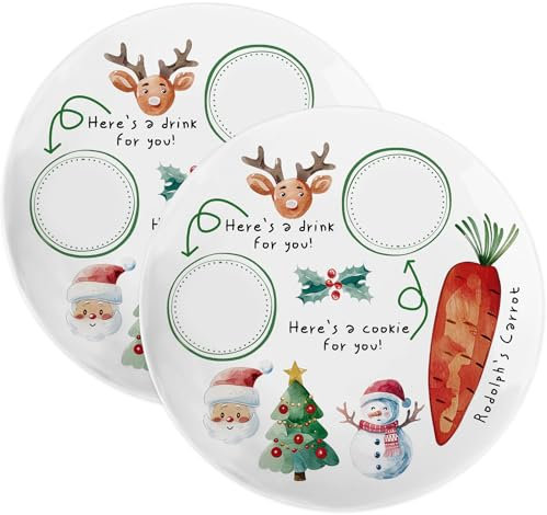 Viynran 10 Santa Cookie Melamine Plate – Round Christmas Tray for Snacks, Milk, and Carrots, Cute Santa Treat Platter for Xmas Eve, Decorative Serving Board for Holiday Parties (2 Pieces)