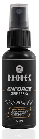 Raquex Enforce Grip Spray 50ml / 200+ Applications – Racket Grip Spray for Dry, Sweat-Free Hands. For Tennis, Squash, Padel, Pickleball, Badminton, Hockey, Cricket, Rugby