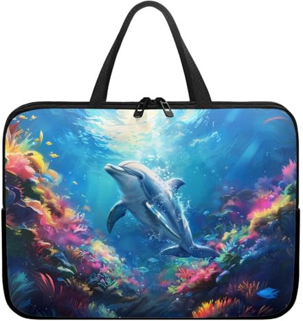 Surwin Laptophülle mit Griff, 3D Delphin Muster Laptop Hülle Tasche Wasserdicht Laptop Hüllen Laptoptasche mit Reißverschluss, Stoßfest Langlebig Notebook Sleeve (Meerwasser,17 Zoll)