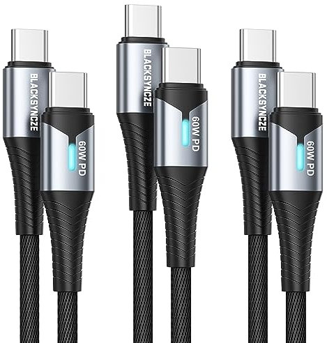 BLACKSYNCZE USB C auf USB C Kabel 60W [3 Stück, 2M+2M+2M], USBC auf USBC Kabel PD 20V/3A Schnellladekabel USB Typ C Ladekabel für iPhone 16/15 Pro Max, MacBook Air, Pad Pro, Samsung Galaxy, Huawei