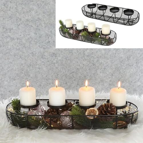 KAMACA Moderner Dekokranz aus Metall in schwarz mit 4 Kerzenhaltern Dekoration Advent Weihnachten Deko Tisch Kranz für 4 Blockkerzen (XL Adventsleuchter Metall 50 x 18 x 11 cm)