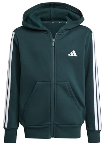 adidas Unisex - Bambini Essentials Full Zip Hoodie, Aurora Ivy/White, 11-12 Years
