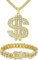 YUNHENTONG Dollar Kette Goldkette Fasching 2 Stück Rapper Kette Armbänder Hip Hop Kette Zuhälter Kostüm Pimp Rapper Hip Hop Kostüm Herren