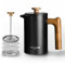 POLIVIAR Cafetiere 4 Cup, French Press Coffee Maker with Wood Handle, Double Walled Insulated Cafetiere &1 Extra Filter, Insulated 600ml French Press for Coffee & Tea, Includes 1 Extra Filter