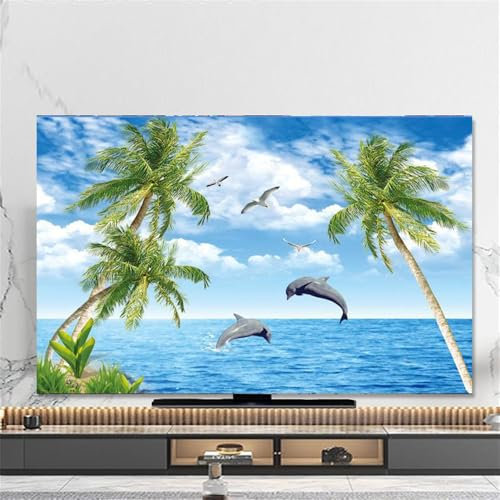 Hixingo Cubierta Antipolvo para TV, Funda para Televisor Elástico Protector para Smart TV Cubierta de Televisión Pantalla de Funda para 32 a 80 Pulgadas impresión de Playa (37-39,Delfín)