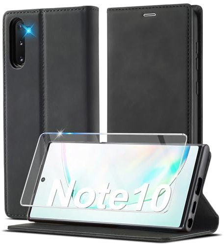 Ailicici für Samsung Galaxy Note 10 Hülle Leder, Mit Schutzfolie, Handyhülle für Samsung Note 10 Klapphülle Klappbar Flip Standfunktion Kartenfach Wallet Case Cover Schutzhülle Galaxy Note 10 Holster