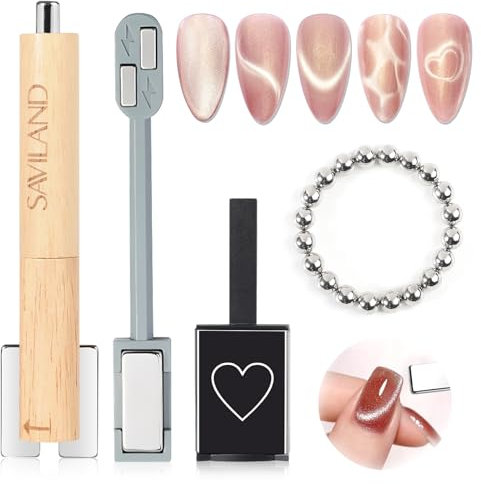 SAVILAND Cat Eye Magnet für Nagel Set: 4 Stück Super Saug Nail Magnet für Cat Eye U V Gel Nagellack Magnet Multifunctional Nail Magnet Nageldesign Zubehör Herz Magnet Stick für Cat Eye Nail Art Tools