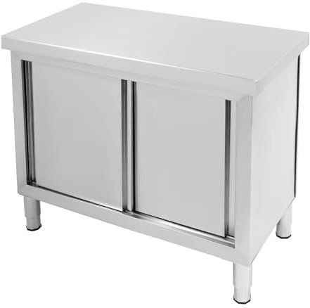 GroßEr Arbeitsbereich Gastronomie Gastro Edelstahltisch Arbeitstisch KüChentisch Zerlegetisch Tisch SchiebetüRen Kommerzieller KüChen Schrank Edelstahl Mit TüRen Zwischenbord Aufkantung Silber