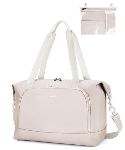 ECOHUB 30L Faltbare Reisetasche Handgepäck, Untersitz Handgepäck Tasche für Flugzeug, Easyjet handgepäck 45x36x20 Mit Abnehmbar Nass-Tasche, Recyceltes PET Weekender Damen, Patent Anhängig(Beige-1)