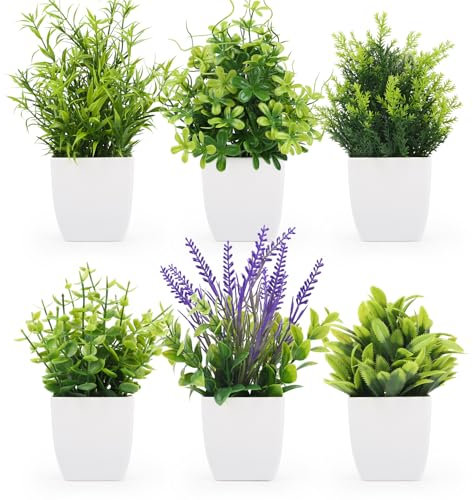 TYL&TYS 6 Stück Kunstpflanzen für Innen, Kleine Künstliche Pflanzen im Topf, Plastic Kunstpflanze, Gefälschte Pflanzen für Schlafzimmer Küchen Zuhause Bad Deko